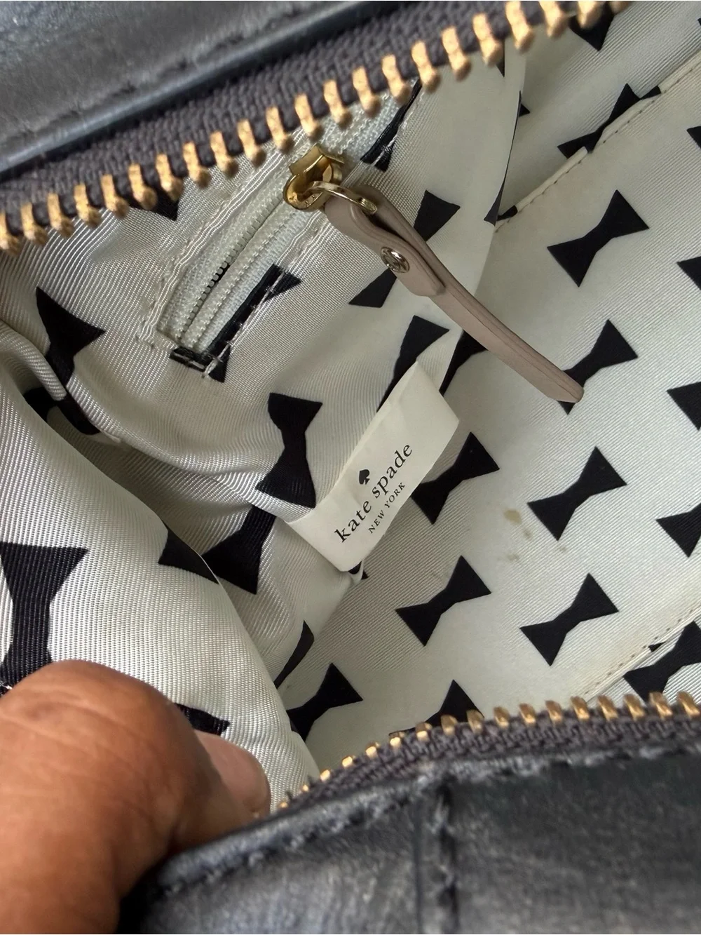 Kate Spade Catherine Street Pippa Black and Taupe Leather Satchel Bag